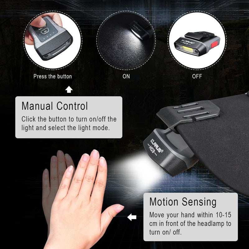 klarus HC3 Rechargeable Motion Sensor Cap Visor Light - 100 Lumens COB LED Clip on Hat Light - Headlamp Flashlight with Red Light for Fishing Running Camping Reading - Image 4